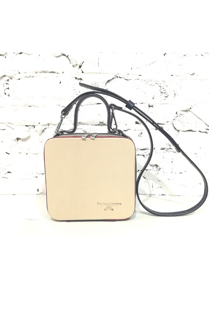 Buy Rigid square leather beige design metal zipper handbag, Stylish shoulderbag for women